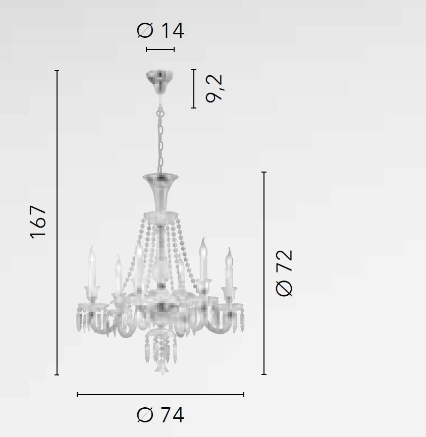 Sospensione 6 luci vetro cristallo rifinitura cromo 6XE14 non incl. LOUVRE Sospensione 6 luci vetro cristallo rifinitura cromo 6XE14 non incl. LOUVRE